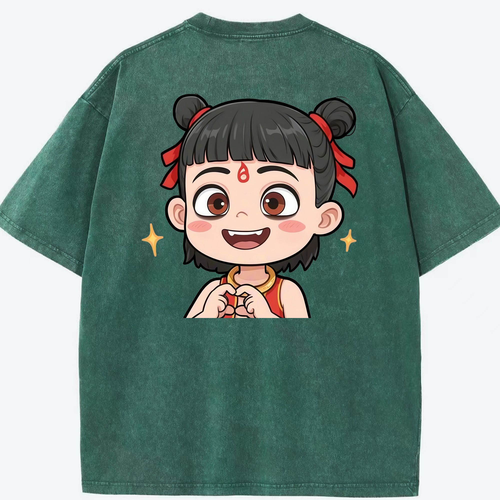 （画像用） Ne Zha 2 ナタ 魔童の大暴れ 綿100% ヴィンテージ風 半袖Tシャツ（背面プリント）